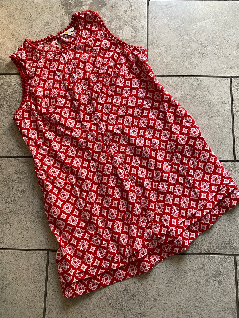 Boden Red Pink and White Geometric Sleeveless Linen Dress